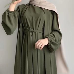 아바야 세트 주름 원단 오픈 아바야 + 이너 롱 원피스 이슬람 의류, 이슬람 여성 드레스 세트, 터키 카프탄 라마단 이드, 신제품
