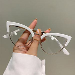 2023 여성용 빈티지 고양이 눈 안경테, 세미 메탈 림, 트렌디 브랜드 디자인, 비처방 안경, 세련된 신제품