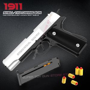 블랙 자동 콜트 1911 자동 쉘 소프트 총알 장난감 총 공기총 CS 슈팅 무기 소년 장난감 (연속 발사)