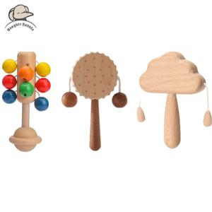 나무 아기 딸랑이 장난감, 0-12 개월 나무 모바일 신생아 음악 수제 나무 교육 장난감, 아기 조기 교육 진정 장난감