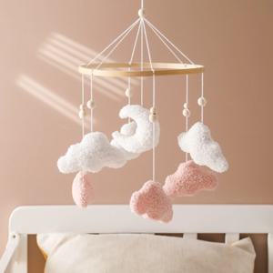 아기 침대 이동식 딸랑이 장난감, 신생아 뮤직박스 침대 벨 걸이식 장난감, 거치대 브래킷, 0-12 개월 나무 이동식 침대
