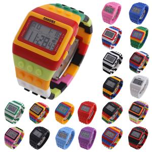 남녀공용 디지털 LED 시크 어린이 시계, 다채로운 컨스트럭터 블록, 스포츠 시계, 남성 손목 시계, 어린이 선물, 인기