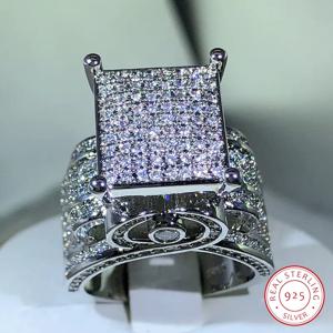 925 스털링 실버 고품질 화이트 지르콘 다이아몬드 반지, 기하학적 입체 다양한 반지, 커플에 적합