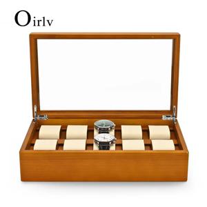 Oirlv 단단한 나무 보석 정리함 상자, 시계 홀더 보관 케이스, 남자 여자 시계 디스플레이 상자, 10 그리드