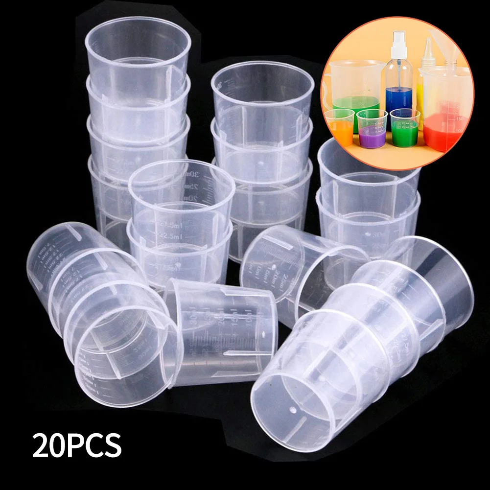 플라스틱 측정 컵 눈금 혼합 컵, 액체 용기, 에폭시 송진 실리콘 제작 도구, 투명 20 개, 10 ml, 20 ml, 30ml