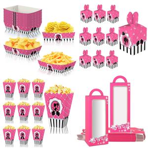 바비 핑크 소녀 공주 간식 트레이 상자, 파티 선물 상자, 생일 파티 장식, 독신 사탕 구디, 6 개