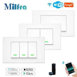 Milfra 스마트 와이파이 스위치 중성선 옵션, 지능형 벽 단추 조명 스위치, AC100-240V Tuya 앱, 알렉사 음성 제어