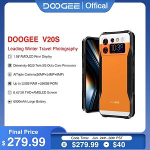 DOOGEE V20S 견고한 휴대폰 치수 6020, 5G 옥타 코어, AMOLED 후면 디스플레이, 12GB + 256GB 가죽 질감, 킥 스탠드 휴대폰 포함, 1.58 인치
