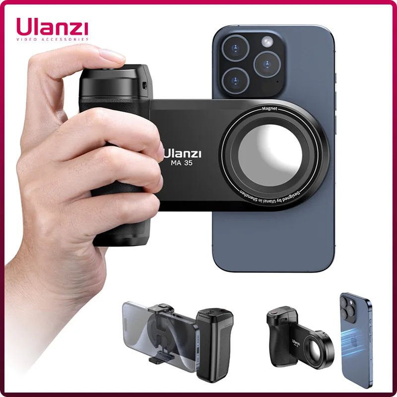 Ulanzi MA35 맥세이프 블루투스 셔터, 스마트폰 카메라 핸들 그립, 셀카 안정기, 휴대폰용 수직 수평 촬영