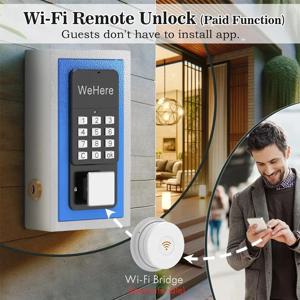WeHere 스마트 키 안전 박스, 전화 리모컨 와이파이 보안 박스, 비밀번호 야외 보안 전자 벽 장착 잠금 박스