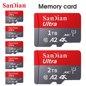 100% 오리지널 메모리 카드, 100 MB/s A2 카메라 SD 카드, 128GB 256GB 마이크로 TF/SD 카드, 클래스 10 512GB 플래시 카드, 전화 및 태블릿용