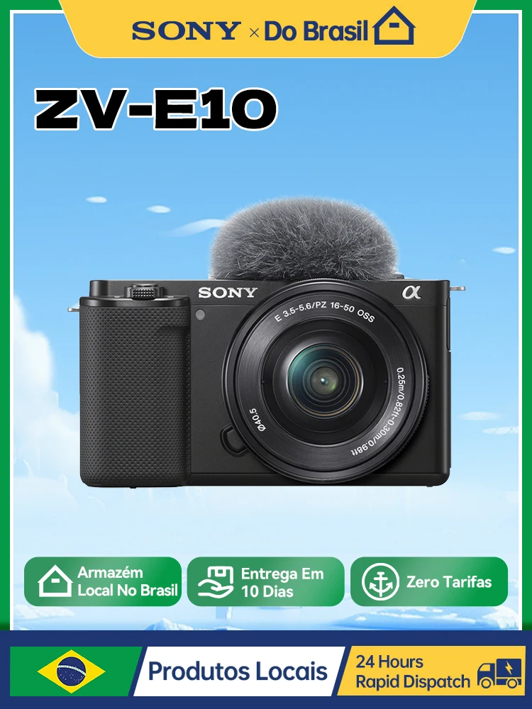 Do Brasil 소니 알파 ZV-E10 APS-C 미러리스 디지털 컴팩트 카메라, 전문 사진, 4K 비디오 카메라, 24.20MP ZVE10