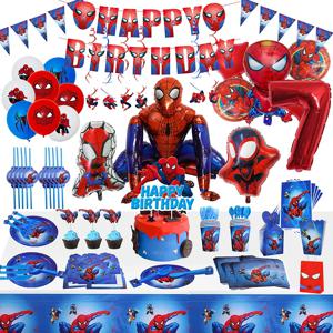 스파이더맨 테마 어린이 생일 용품, 3D 스파이더 호일 풍선, 일회용 식기, 냅킨 컵, 생일 파티 장식