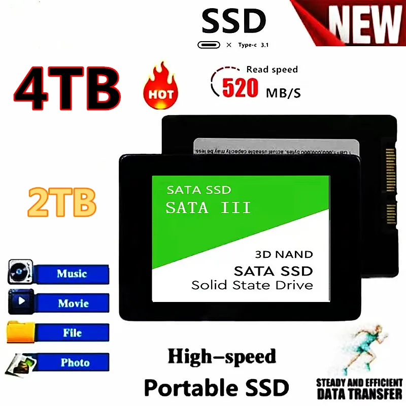 SSD 드라이브 HDD 2.5 하드 디스크, 노트북 컴퓨터용 내장 하드 드라이브, 120GB, 240GB, 1TB, 512GB, 2TB, 256GB, HD SATA 디스크