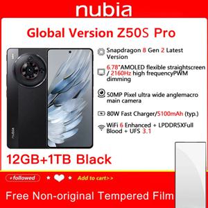 글로벌 버전 Nubia Z50S Pro Snapdragon 8 Gen 2 Advanced Edition 6.78 인치 120Hz AMOLED 50MP 35mm 5G 스마트 모바일 카메라 폰