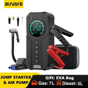 BUVAYE 자동차 점프 스타터 공기 펌프, 다기능 공기 압축기, 편리한 타이어 팽창기, 휴대용 배터리 스타터, EVA 가방 포함