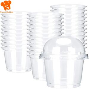 일회용 샐러드 컵 투명 플라스틱 디저트 컵 그릇 용기, 아이스크림 컵케이크용 돔/플랫 뚜껑 포함, 250ml, 50 개