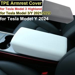 테슬라 모델 3 Y 2023 2024 액세서리 팔걸이 보호대 박스 커버, 화이트 소프트 TPE 센터 콘솔 패널 패드, 모델 3 하이랜드