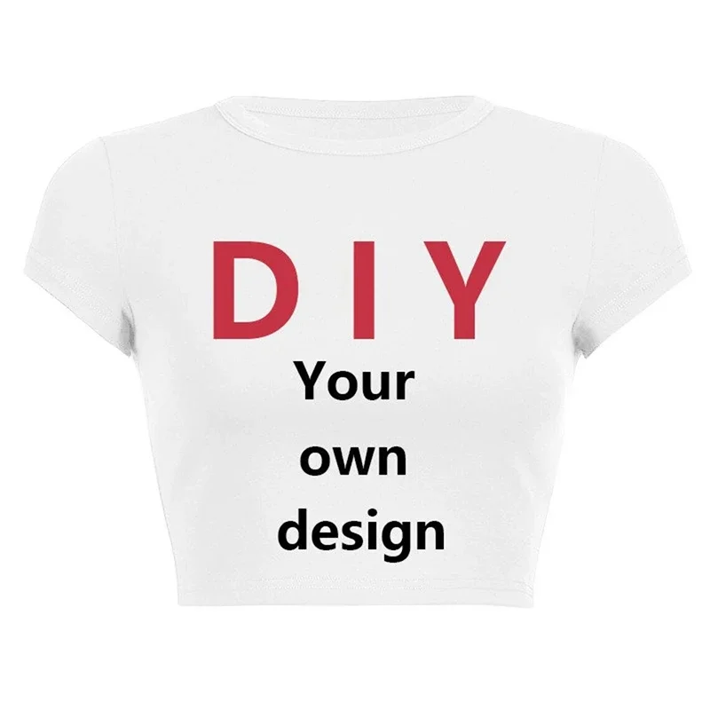 DIY 나만의 디자인 프린트 패턴 맞춤형 여름 반팔 O넥 크롭 배꼽, 단색 크롭 탑, 여성 패션 티셔츠