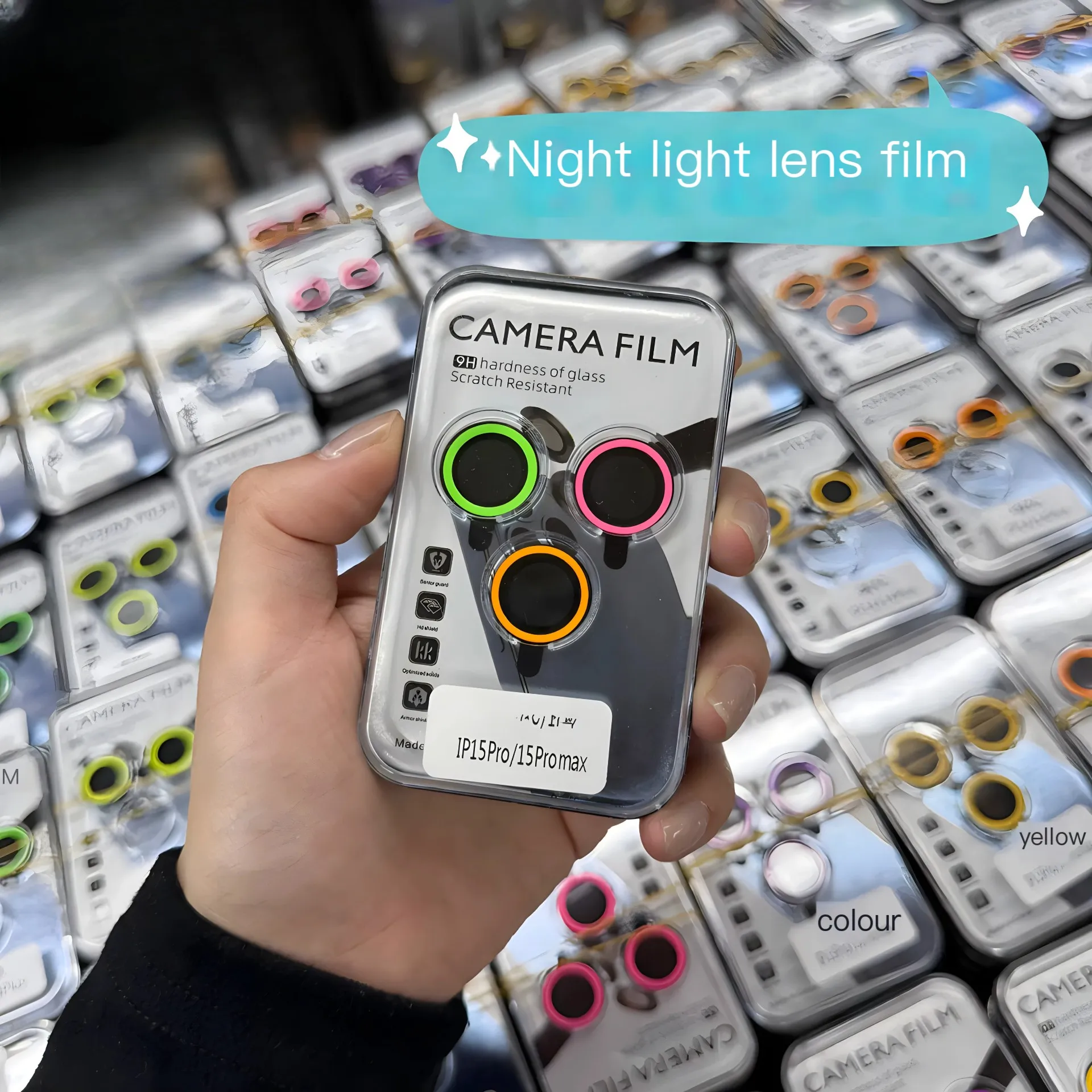 Noctilucent 카메라 렌즈 보호, 아이폰 15 프로 맥스용, 다채로운 강화 유리 렌즈 스크린 보호대, 13 프로 맥스 14pro 용