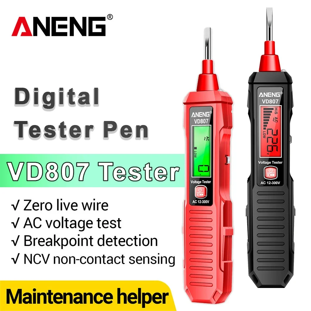 ANENG VD807 디지털 전압 감지기, 전기 테스터 펜, AC 24-300V, 휴대용 스크루 드라이버 표시기, NCV 전기 프로브 도구