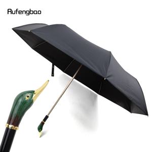 남녀공용 녹색 오리 손잡이 우산, 자동 우산, 접이식 자외선 차단, 맑은 날, 비 오는 날, 방풍 우산