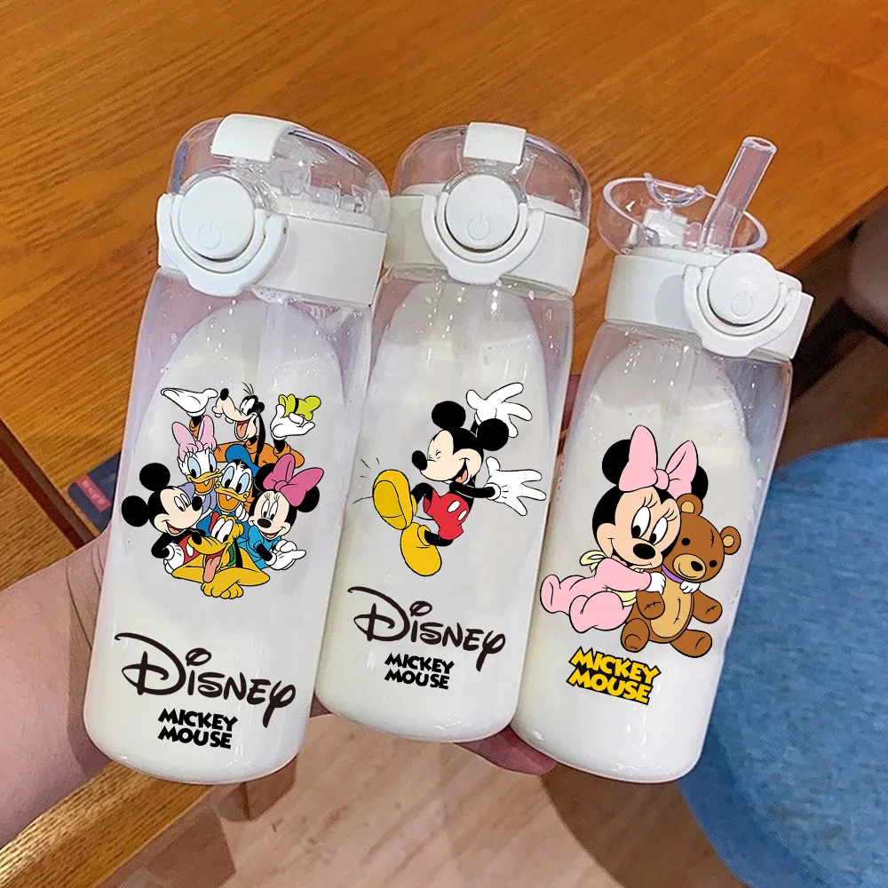 디즈니 미키 마우스 빨대 플라스틱 물병, 대용량 휴대용 투명 어린이 식수 컵, 도널드 덕, 400-600ml