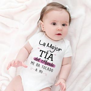 세계 최고의 이모 스페인어 프린트 아기 롬퍼, 유아 여름 점프수트, 재미있는 신생아 반팔 바디 수트, 유아 의류
