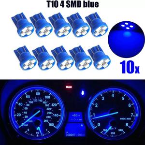 자동차 라이트 T10 4SMD 1210 LED 웨지 대시 보드 게이지 클러스터 전구, 블루 LED 라이트 자동차 독서등, 10 개/세트