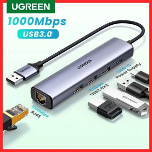 노트북 개용 UGREEN USB 이더넷 어댑터 1000/100Mbps USB3.0 허브 RJ45 랜 샤오미 미 박스 맥북 윈도우 USB-C 허브 네트워크 카드