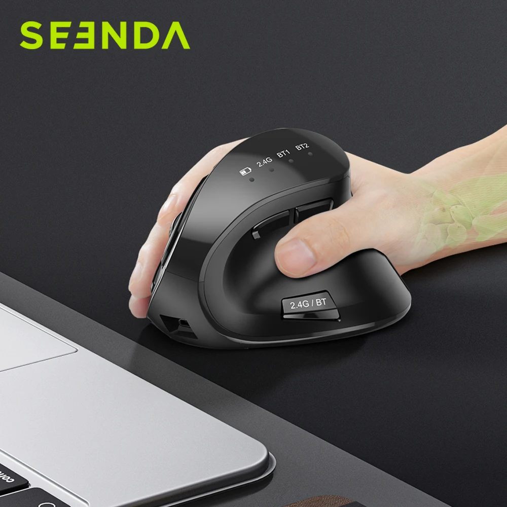 Seenda 블루투스 5.0 3.0 수직 무선 마우스, 태블릿, 노트북, PC, 맥, 아이패드, 충전식 2.4G USB, 인체 공학적 게이밍 마우스