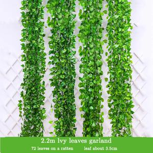 210cm 인공 식물 녹색 아이비 가짜 잎 화환 식물 벽걸이 포도 나무 홈 가단 장식 웨딩 파티 화환 잎