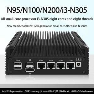 12 세대 인텔 방화벽 미니 PC 알더 레이크 i3 N305, 팬리스 소프트 라우터, Proxmox DDR5, 4800MHz, 4x226-V, 2.5G, 8 코어 N200 N100