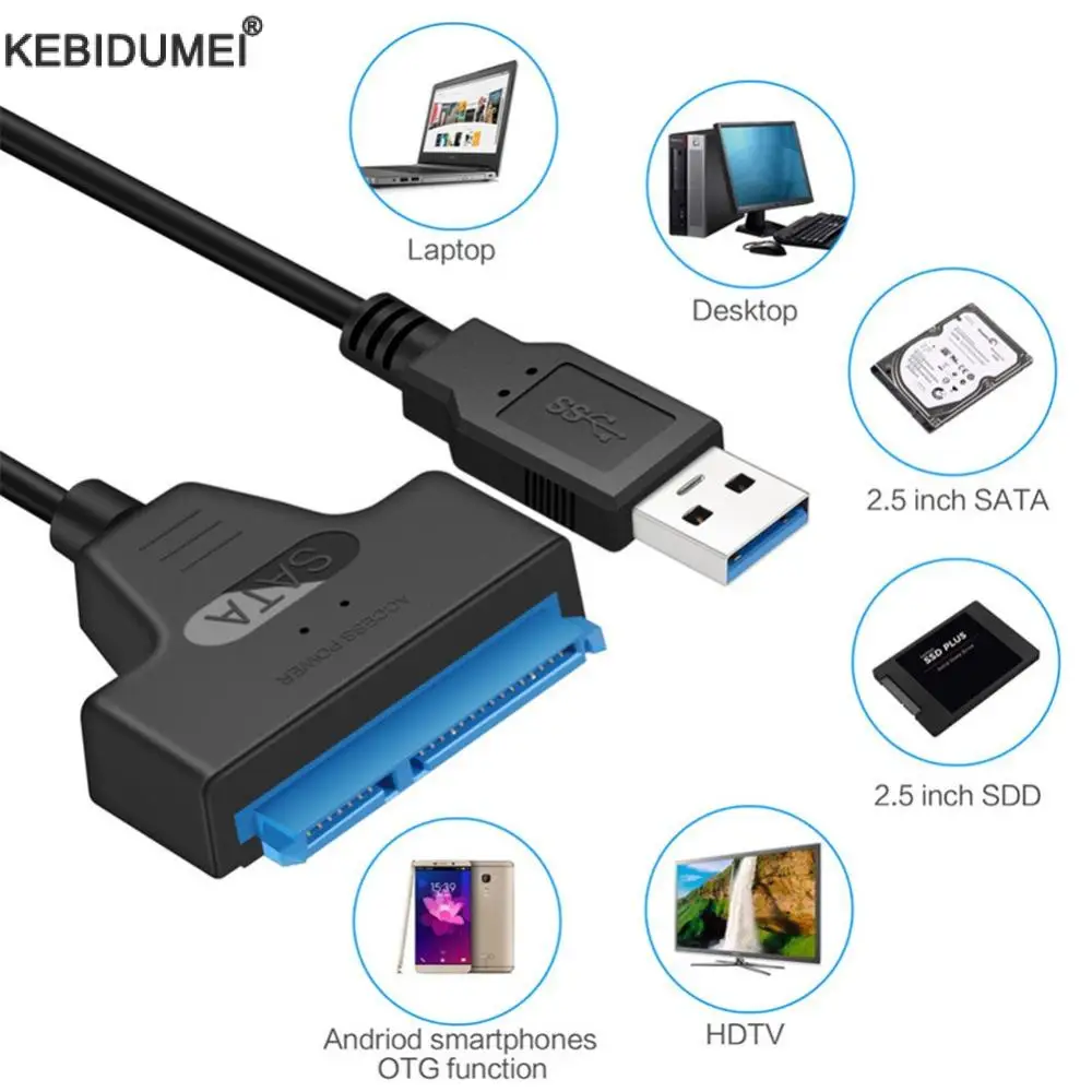 PC용 SATA to USB 3.0, 2.0 C 타입 케이블, 최대 6 Gbps, 2.5 인치 외장 HDD SSD 하드 드라이브 22 핀 어댑터, Sata III