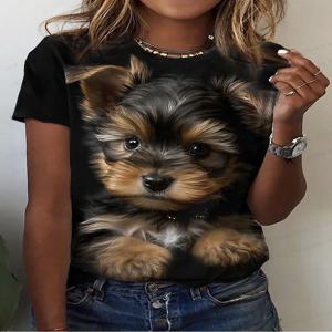 동물 강아지 3D 프린트 티셔츠, 여성 패션, 오버사이즈 티셔츠, 반팔 상의, 애니메이션 티셔츠, 카와이, 어린이 의류, 고양이