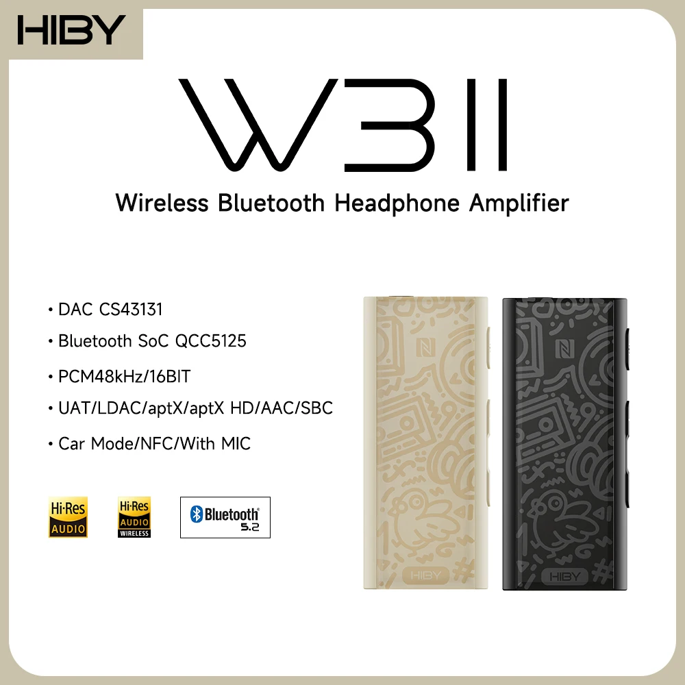 HiBy 무선 블루투스 디코더 헤드폰 앰프, AMP 카플레이, NFC CVC 마이크, 안드로이드 iOS용, USB C 타입 DAC 동글, W3 II/W3 GEN 2