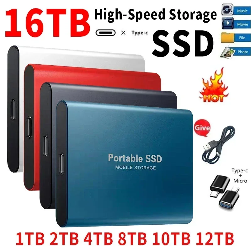 휴대용 SSD 1TB/2TB 외장형 솔리드 스테이트 드라이브 USB 3.0/Type-C 하드 디스크 고속 저장 장치 노트북/데스크탑/Mac/전화