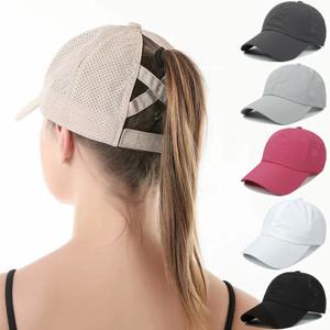 여성용 단색 야구 모자, 골프 웨어, 스포츠 레저 크로스 포니테일 모자, 메쉬 속건 하프 할로우, 피크 캡, 여름