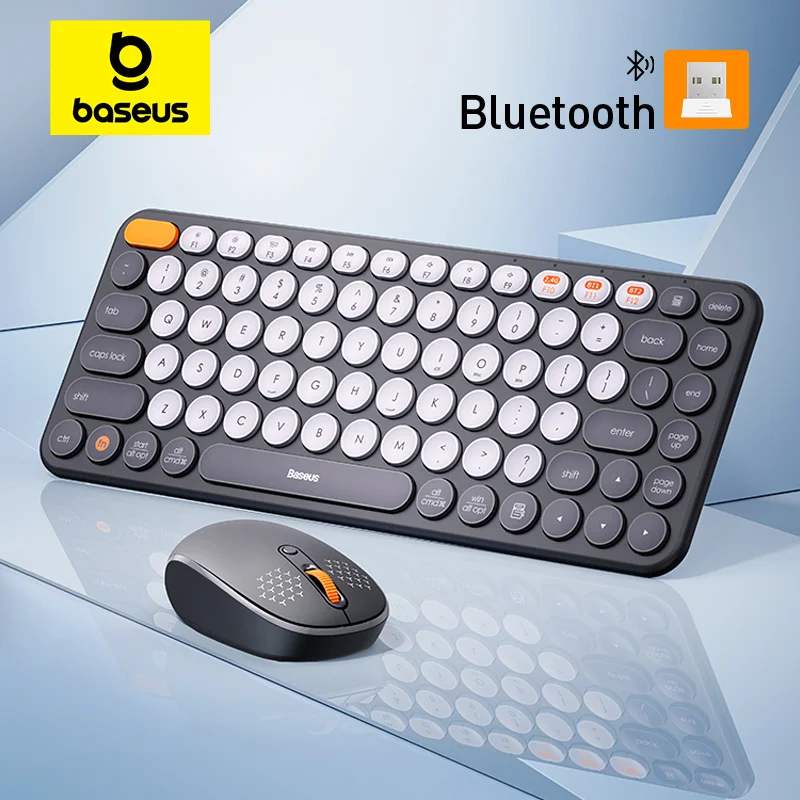 Baseus 블루투스 무선 컴퓨터 키보드 및 마우스 콤보, 2.4GHz USB 나노 수신기, PC 맥북 태블릿 노트북용