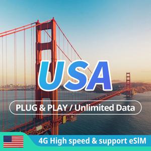 미국 무제한 데이터 SIM 카드, 선불 휴대폰 카드, 4G 인터넷 데이터 카드, 1-30 일 미국 SIM 카드, eSIM 지원