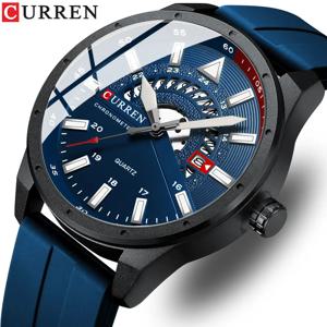 CURREN 남성용 방수 스포츠 시계, 실리콘 자동 날짜 밀리터리 손목시계, 탑 브랜드 럭셔리 패션
