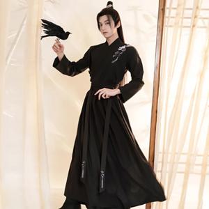 대형 3XL Hanfu 남자 고대 중국 Hanfu 블랙 세트 남자 카니발 할로윈 코스프레 의상, 남성용 Hanfu 복장