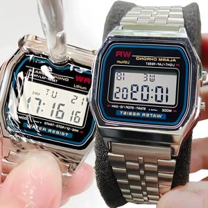 F91W 밴드 시계 방수 디지털 스테인레스 스틸 스포츠 밀리터리 시계, 남녀공용 럭셔리 전자 손목 시계, 신제품