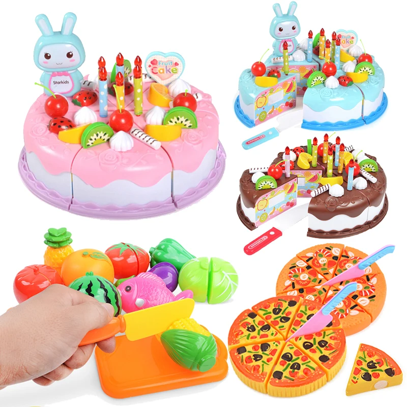 어린이 장난감 시뮬레이션 DIY 생일 케이크 모델, 주방 척 놀이 절단 과일 음식 장난감, 유아 어린이 선물, 37 개