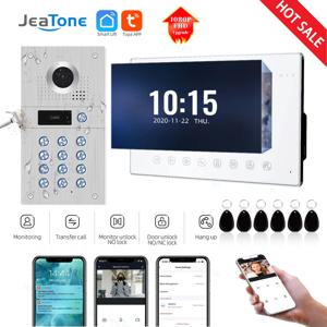 Jeatone 인터폰투야 와이파이 비디오 인터콤 RFID 코드 키패드 초인종 캠, 홈 보안 비디오 도어 폰 액세스 제어 시스템, 1080P, 7 인치