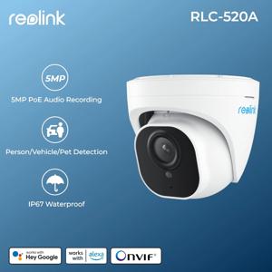 Reolink 스마트 보안 카메라 5MP PoE 야외 적외선 야간 투시경 IP 캠 사람/차량 감지 감시 카메라 RLC-520A