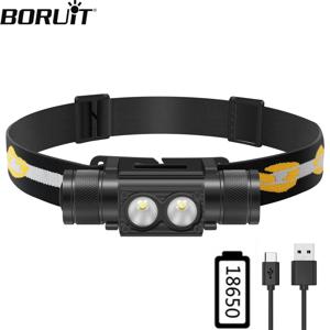 BORUiT LED 미니 헤드램프, 강력한 헤드라이트, 18650 충전식 헤드, 방수 손전등, 캠핑 사냥 조명, 2000lm