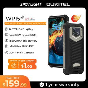 Oukitel WP15 견고한 스마트폰, 8GB + 128GB 6.5 인치 HD + 15600mAh 옥타코어, 안드로이드 11 휴대폰, 48MP MT6833 NFC 스마트폰 휴대폰