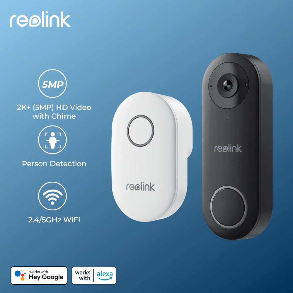 Reolink 2K+ 동영상 초인종 WiFi 및 PoE 스마트 야외 가정용 동영상 인터콤 인간 감지 유선 초인종 차임벨 포함 알렉사 지원