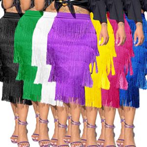 여성용 아프리카 옷, 섹시한 하이웨이스트 태슬 폴리에스터, 블랙 화이트, 그린, 옐로우, 블루, 롱 스커트, S-4XL, 여름